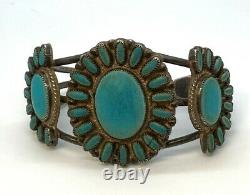 Native American Early Zuni Turgoise Cuff Bracelet Sterling Silver