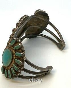 Native American Early Zuni Turgoise Cuff Bracelet Sterling Silver