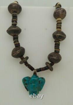 Native American Indian Early 1920's Turquoise Fetish Beaded Necklace Approx. 18