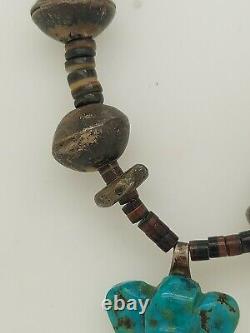 Native American Indian Early 1920's Turquoise Fetish Beaded Necklace Approx. 18