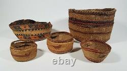 Native American Indian Hand Woven Basket Lot, Nootka & Other N. W. Tribes