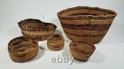 Native American Indian Hand Woven Basket Lot, Nootka & Other N. W. Tribes
