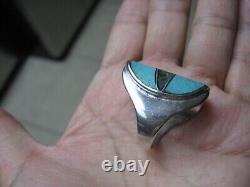 Native American Indian Unsigned Sz11 Sterling Silver Inlayed 23 Grams Man's Ring