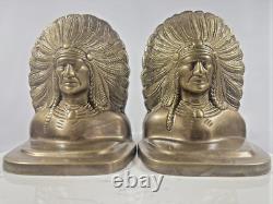 Native American Indian War Chief Bookends Antique Early 1900's Cast VTG