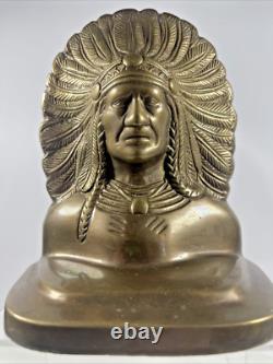 Native American Indian War Chief Bookends Antique Early 1900's Cast VTG
