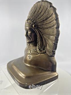 Native American Indian War Chief Bookends Antique Early 1900's Cast VTG