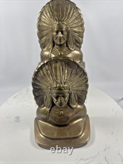 Native American Indian War Chief Bookends Antique Early 1900's Cast VTG