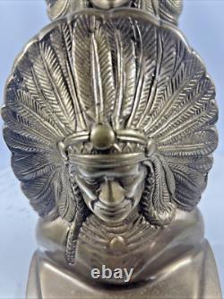 Native American Indian War Chief Bookends Antique Early 1900's Cast VTG