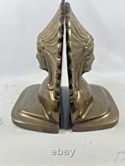 Native American Indian War Chief Bookends Antique Early 1900's Cast VTG