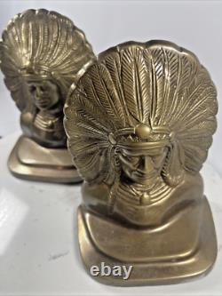 Native American Indian War Chief Bookends Antique Early 1900's Cast VTG