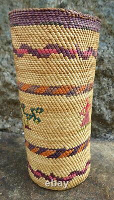 Native American Makah Cylinder Basket Mid Early 20th Century