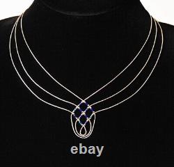 Native American Natural Azurite & Liquid Silver Basket Weave 3-Strand Necklace
