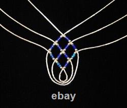Native American Natural Azurite & Liquid Silver Basket Weave 3-Strand Necklace