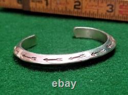Native American Old Pawn Sterling Silver Stamped Ingot Heavy Cuff Bracelet 6 3/8