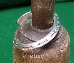 Native American Old Pawn Sterling Silver Stamped Ingot Heavy Cuff Bracelet 6 3/8