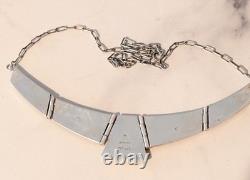 Native American Signed Teme Navajo Sterling Silver Inlaid Onyx Necklace