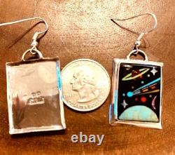 Native American Style Sterling Silver Vintage Micro Inlay Storyteller Earrings