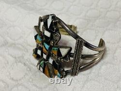 Native American Vintage Early Zuni Inlaid Sterling Silver Knifewing Bracelet