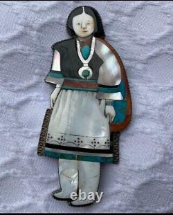 Native American Vintage Early Zuni Leo & Ida Poblano Sterling Maiden Pin Stand