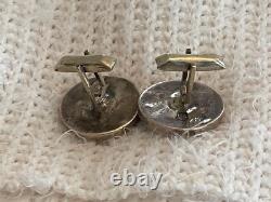 Native American Vintage Zuni Channel Inlaid Sterling Silver Turquoise Cufflinks