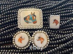 Native American Zuni Sterling Horse Belt Buckle CuffLinks Ring Matching Set