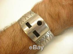 Navajo Alex Sanchez Signed Sterling Silver Bracelet Cuff Early Ghost Face Large