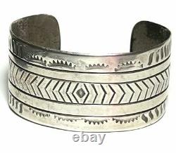 Navajo An Early Large Ingot Coin Silver Stamped Cuff Bracelet