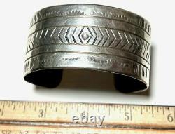 Navajo An Early Large Ingot Coin Silver Stamped Cuff Bracelet