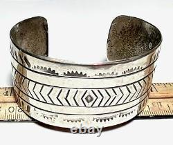 Navajo An Early Large Ingot Coin Silver Stamped Cuff Bracelet