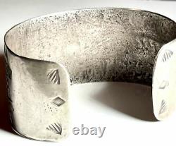 Navajo An Early Large Ingot Coin Silver Stamped Cuff Bracelet