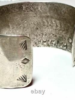 Navajo An Early Large Ingot Coin Silver Stamped Cuff Bracelet