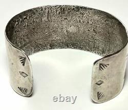 Navajo An Early Large Ingot Coin Silver Stamped Cuff Bracelet