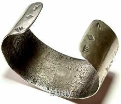 Navajo An Early Large Ingot Coin Silver Stamped Cuff Bracelet