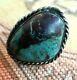 Navajo Bisbee Turquoise Sterling Silver Ring Early 1960's Size 10 Large Unsigned