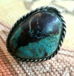 Navajo Bisbee Turquoise Sterling Silver Ring early 1960's Size 10 Large Unsigned