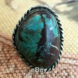 Navajo Bisbee Turquoise Sterling Silver Ring early 1960's Size 10 Large Unsigned