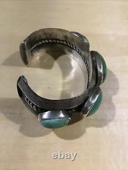 Navajo Bracelet Cuff Heavy silver pale green turquoise Early Pawn Ingot Old Vtg