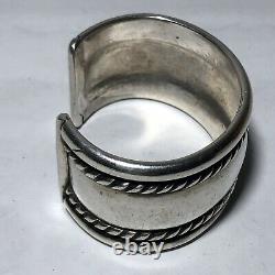Navajo Cuff Bracelet Repousse Sterling Silver Heavy Early Vintage Stamp Work