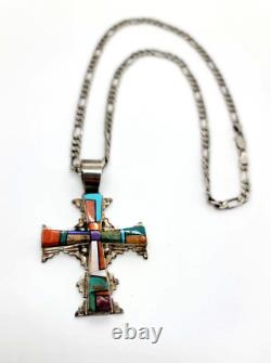 Navajo Early Melvin Cleveland Navajo Sterling Silver Multi-Stone Inlay Cross