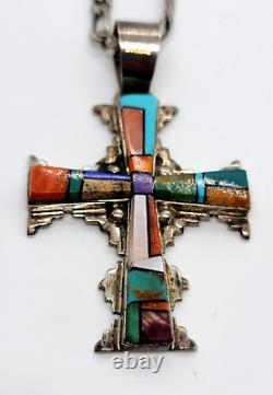 Navajo Early Melvin Cleveland Navajo Sterling Silver Multi-Stone Inlay Cross