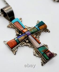 Navajo Early Melvin Cleveland Navajo Sterling Silver Multi-Stone Inlay Cross