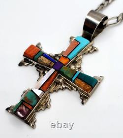 Navajo Early Melvin Cleveland Navajo Sterling Silver Multi-Stone Inlay Cross