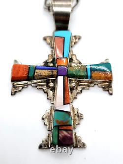 Navajo Early Melvin Cleveland Navajo Sterling Silver Multi-Stone Inlay Cross