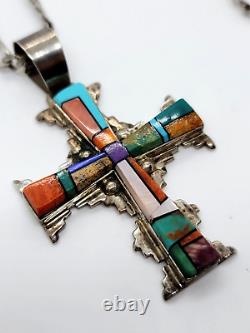 Navajo Early Melvin Cleveland Navajo Sterling Silver Multi-Stone Inlay Cross