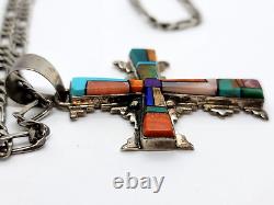 Navajo Early Melvin Cleveland Navajo Sterling Silver Multi-Stone Inlay Cross