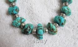 Navajo Indian Bisbee Kingman Turquoise Large Nuggets Silver Bench Beads Necklace
