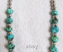 Navajo Indian Bisbee Kingman Turquoise Large Nuggets Silver Bench Beads Necklace