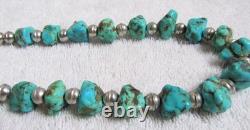 Navajo Indian Bisbee Kingman Turquoise Large Nuggets Silver Bench Beads Necklace