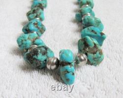 Navajo Indian Bisbee Kingman Turquoise Large Nuggets Silver Bench Beads Necklace