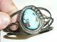 Navajo Indian Sterling Silver Turquoise Bracelet -unsigned Early -2.5 In. Dia